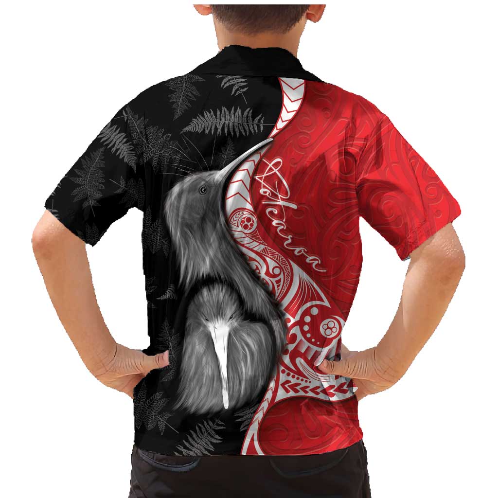 New Zealand Aotearoa Family Matching Mermaid Dress and Hawaiian Shirt Kiwi Fern Maori Pattern Red Version LT05 - Polynesian Pride
