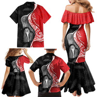 New Zealand Aotearoa Family Matching Mermaid Dress and Hawaiian Shirt Kiwi Fern Maori Pattern Red Version LT05 - Polynesian Pride