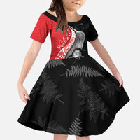 New Zealand Aotearoa Family Matching Off The Shoulder Long Sleeve Dress and Hawaiian Shirt Kiwi Fern Maori Pattern Red Version LT05 Daughter's Dress Red - Polynesian Pride