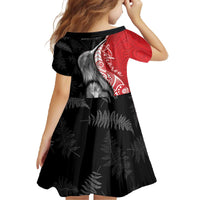 New Zealand Aotearoa Family Matching Off The Shoulder Long Sleeve Dress and Hawaiian Shirt Kiwi Fern Maori Pattern Red Version LT05 - Polynesian Pride