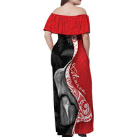 New Zealand Aotearoa Family Matching Off Shoulder Maxi Dress and Hawaiian Shirt Kiwi Fern Maori Pattern Red Version LT05 - Polynesian Pride