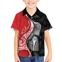 New Zealand Aotearoa Family Matching Off Shoulder Maxi Dress and Hawaiian Shirt Kiwi Fern Maori Pattern Red Version LT05 Son's Shirt Red - Polynesian Pride