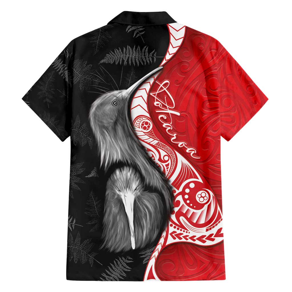 New Zealand Aotearoa Family Matching Off Shoulder Short Dress and Hawaiian Shirt Kiwi Fern Maori Pattern Red Version LT05 - Polynesian Pride