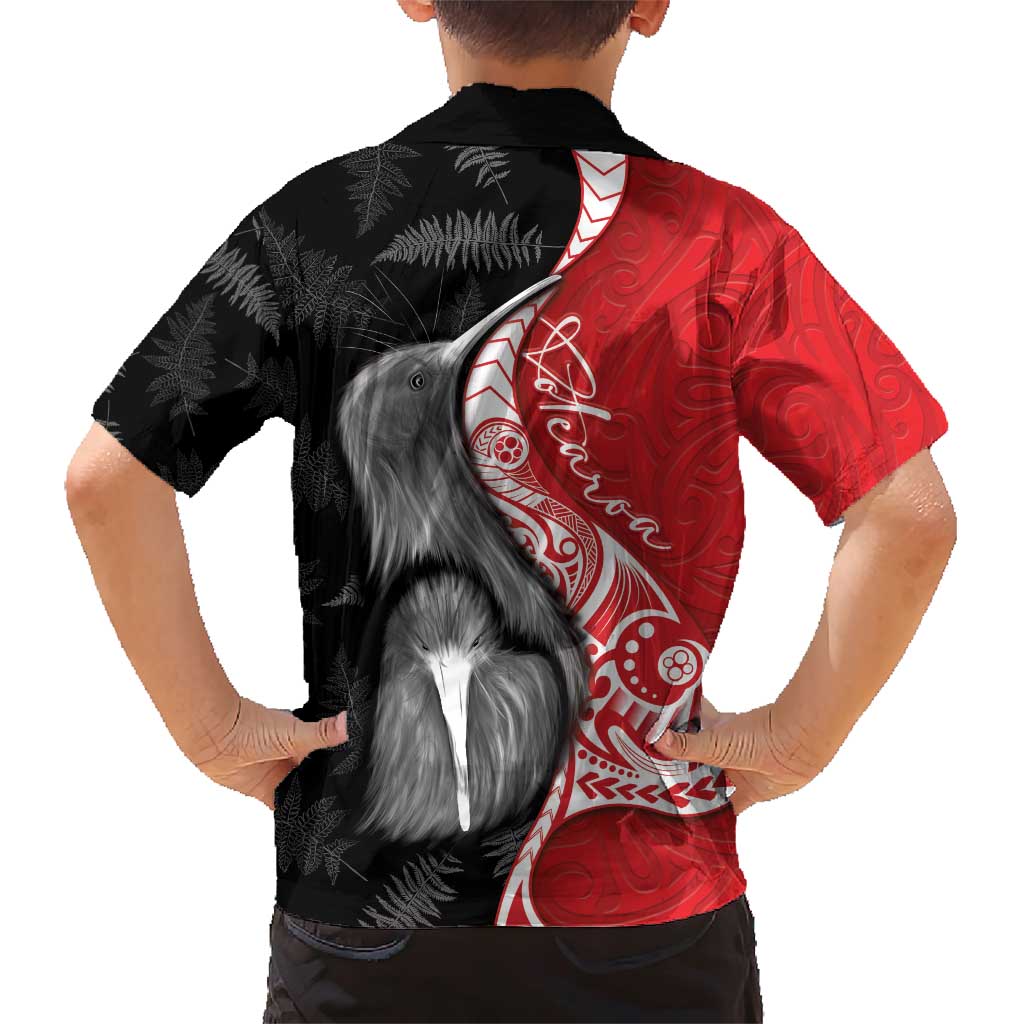 New Zealand Aotearoa Family Matching Short Sleeve Bodycon Dress and Hawaiian Shirt Kiwi Fern Maori Pattern Red Version LT05 - Polynesian Pride