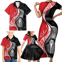 New Zealand Aotearoa Family Matching Short Sleeve Bodycon Dress and Hawaiian Shirt Kiwi Fern Maori Pattern Red Version LT05 - Polynesian Pride