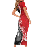 New Zealand Aotearoa Family Matching Short Sleeve Bodycon Dress and Hawaiian Shirt Kiwi Fern Maori Pattern Red Version LT05 - Polynesian Pride