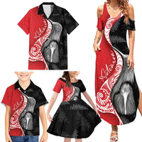 New Zealand Aotearoa Family Matching Summer Maxi Dress and Hawaiian Shirt Kiwi Fern Maori Pattern Red Version LT05 - Polynesian Pride