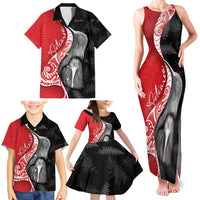 New Zealand Aotearoa Family Matching Tank Maxi Dress and Hawaiian Shirt Kiwi Fern Maori Pattern Red Version LT05 - Polynesian Pride