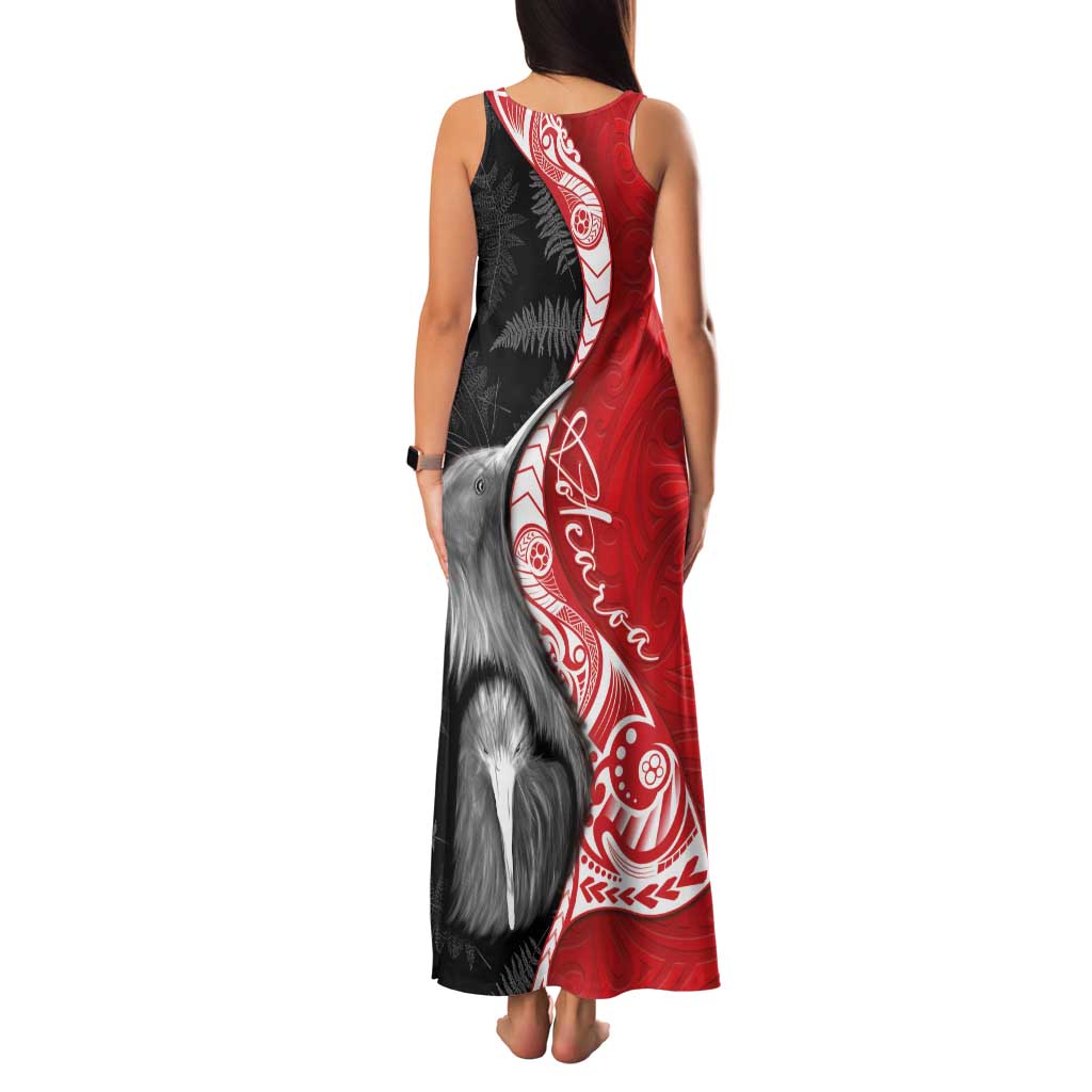 New Zealand Aotearoa Family Matching Tank Maxi Dress and Hawaiian Shirt Kiwi Fern Maori Pattern Red Version LT05 - Polynesian Pride