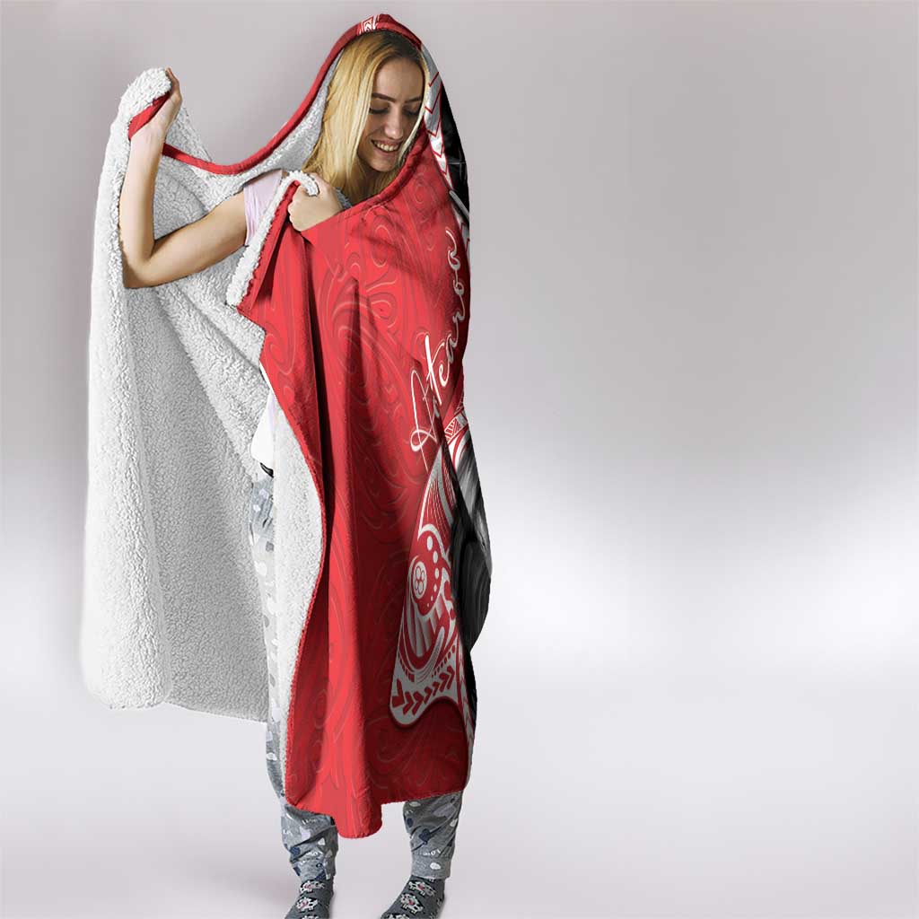 New Zealand Aotearoa Hooded Blanket Kiwi Fern Maori Pattern Red Version