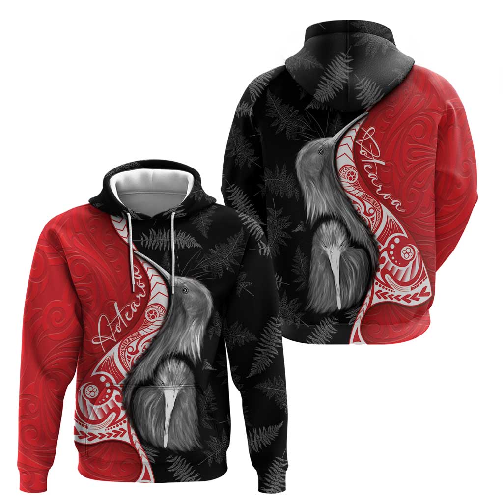 New Zealand Aotearoa Hoodie Kiwi Fern Maori Pattern Red Version