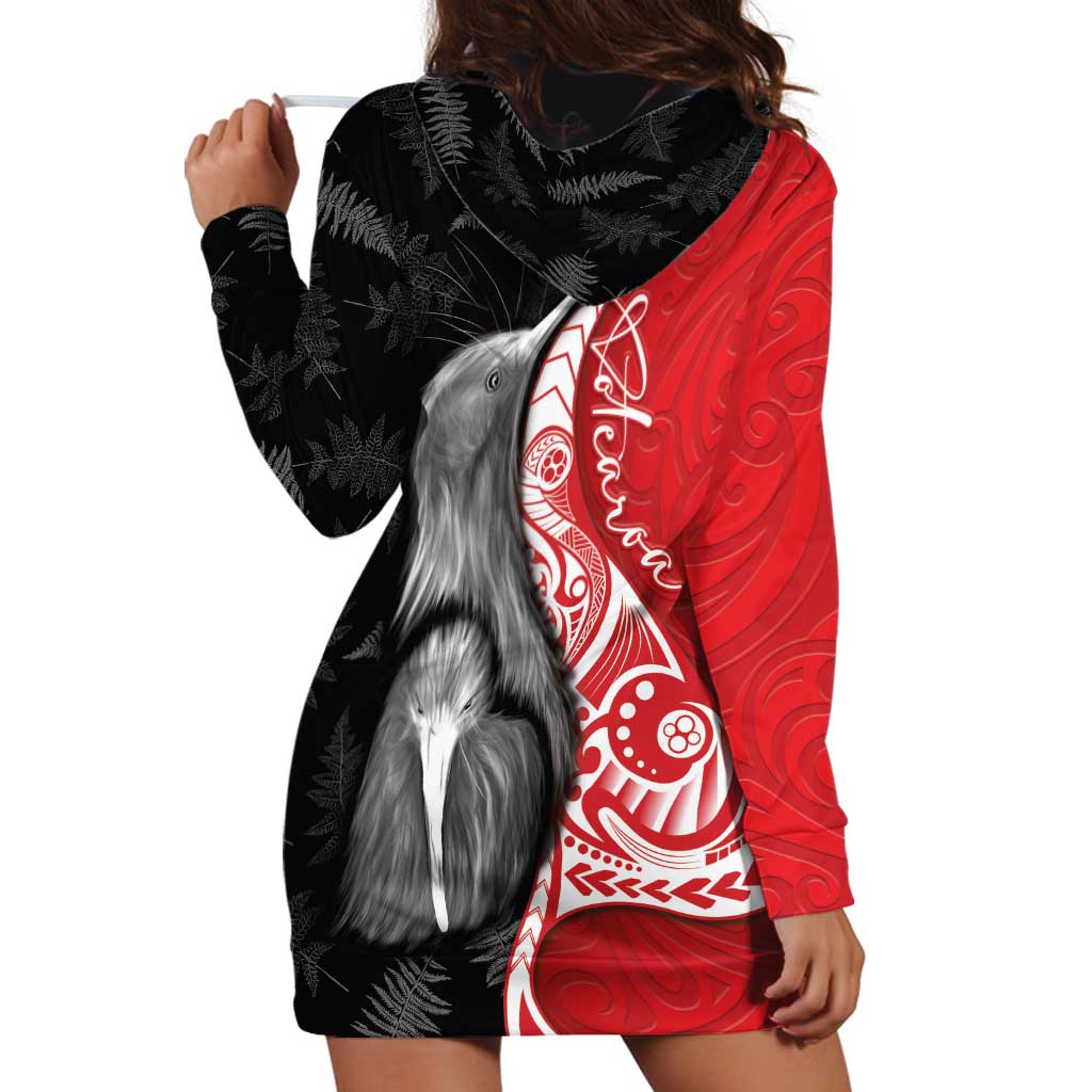 New Zealand Aotearoa Hoodie Dress Kiwi Fern Maori Pattern Red Version LT05 - Polynesian Pride