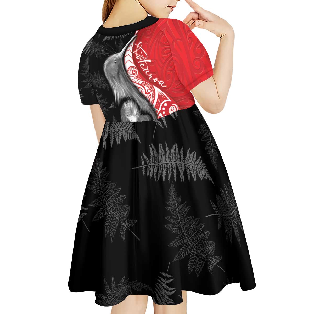 New Zealand Aotearoa Kid Short Sleeve Dress Kiwi Fern Maori Pattern Red Version