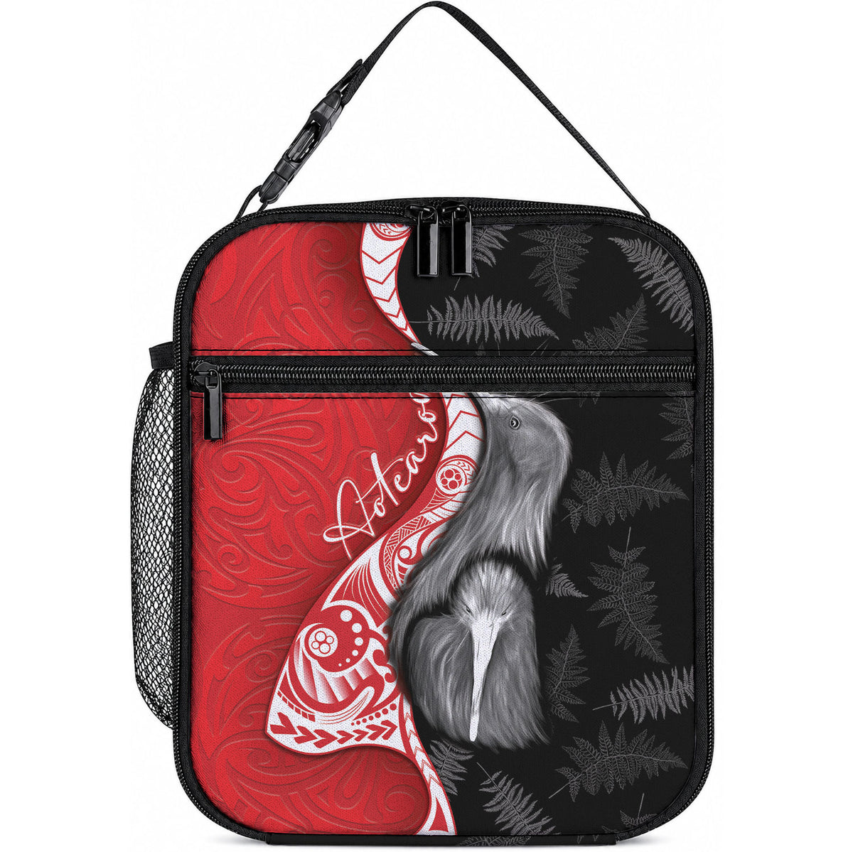 New Zealand Aotearoa Lunch Bag Kiwi Fern Maori Pattern Red Version LT05 10.2 × 8.3 × 4.3 inch Red - Polynesian Pride