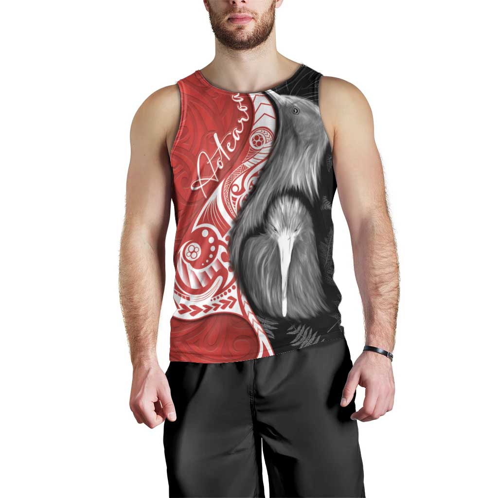 New Zealand Aotearoa Men Tank Top Kiwi Fern Maori Pattern Red Version
