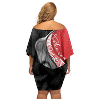 New Zealand Aotearoa Off Shoulder Short Dress Kiwi Fern Maori Pattern Red Version