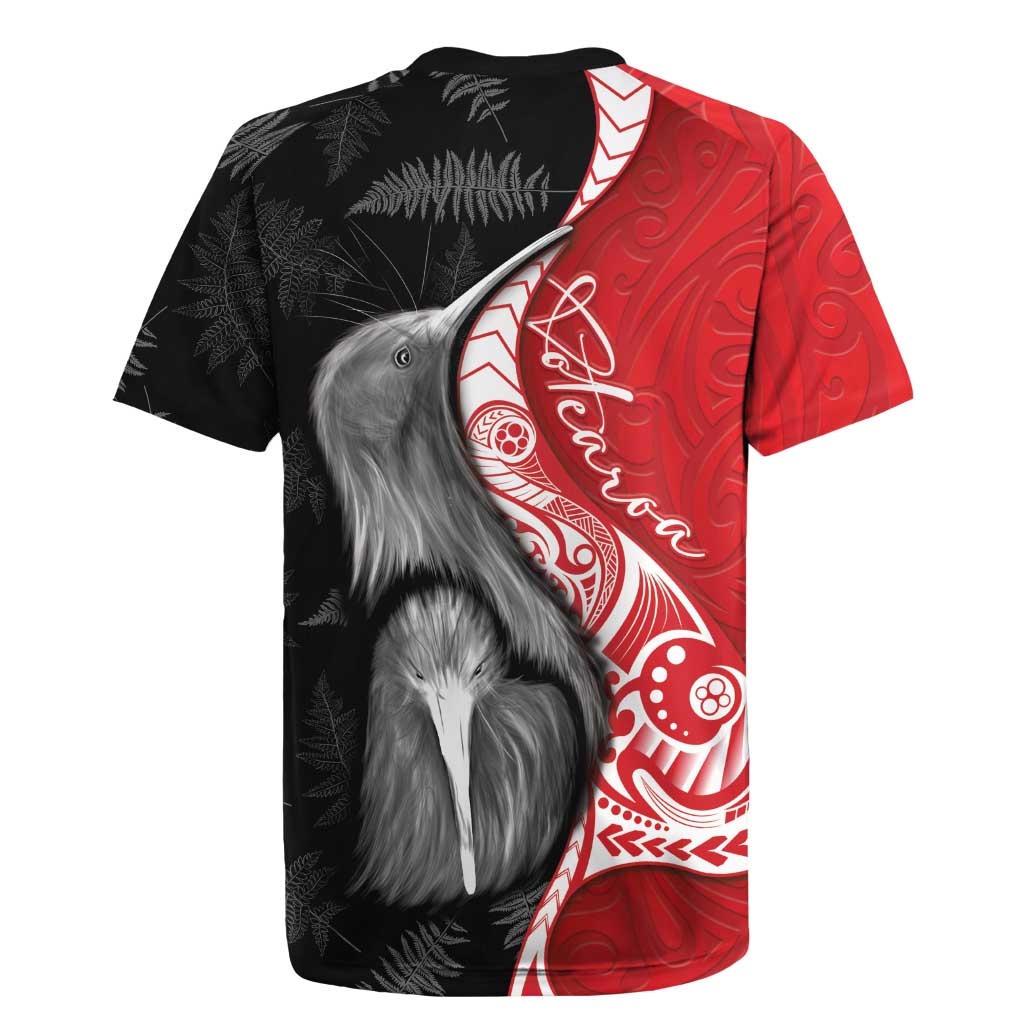 New Zealand Aotearoa Rugby Jersey Kiwi Fern Maori Pattern Red Version
