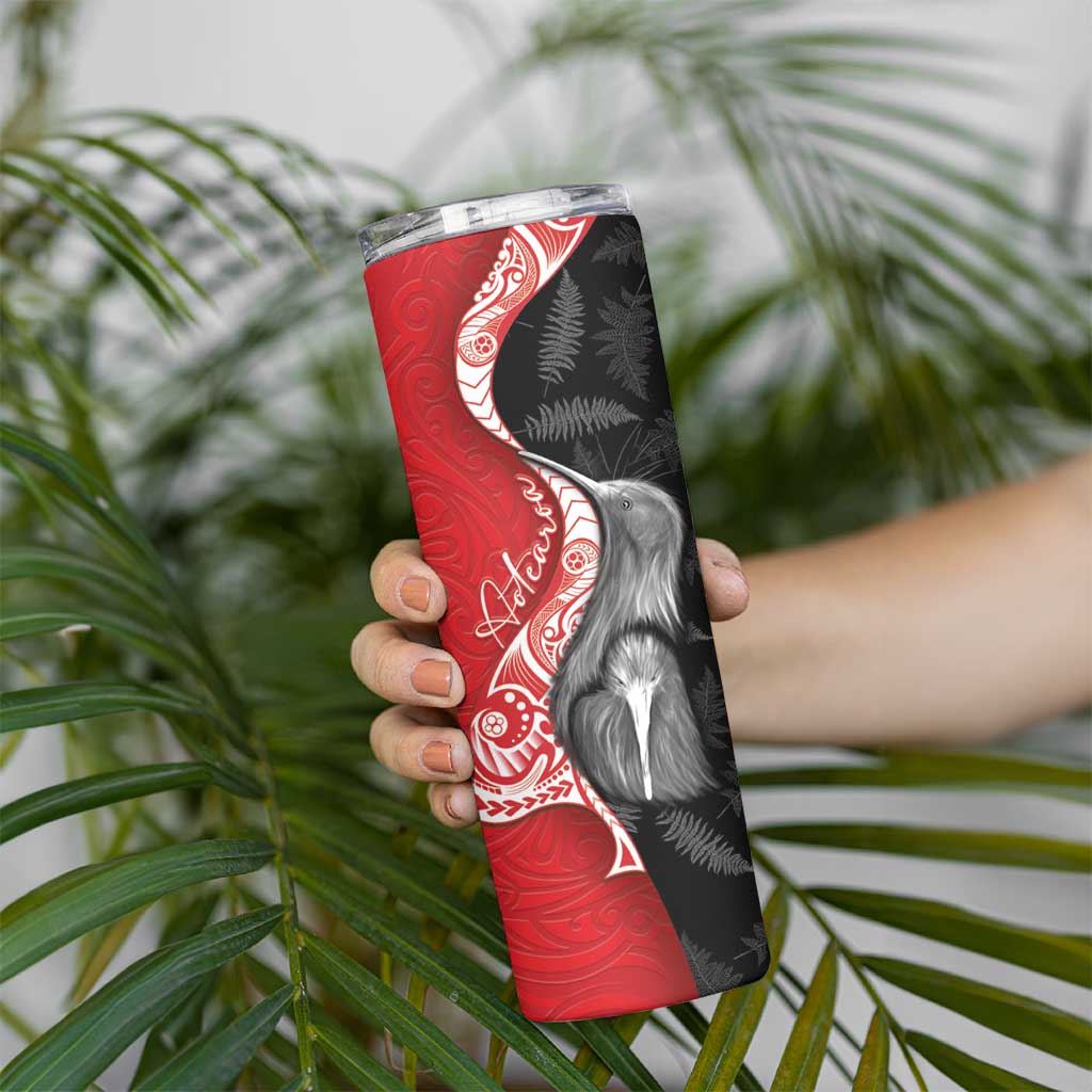 New Zealand Aotearoa Skinny Tumbler Kiwi Fern Maori Pattern Red Version LT05 - Polynesian Pride