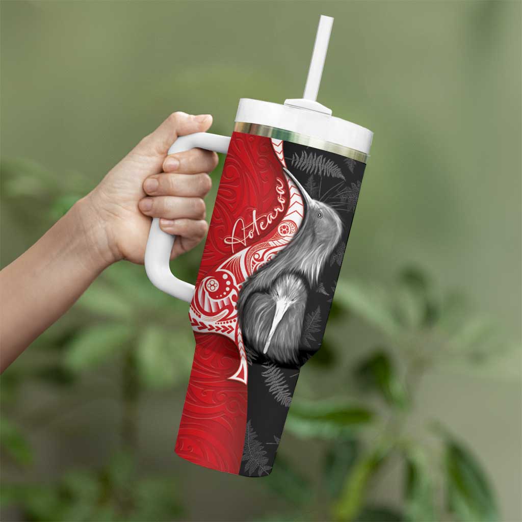 New Zealand Aotearoa Tumbler With Handle Kiwi Fern Maori Pattern Red Version