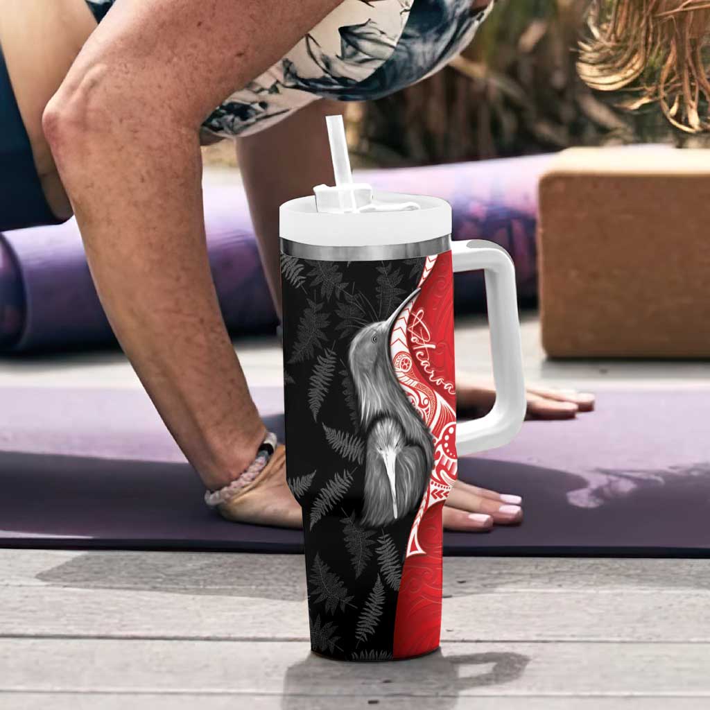 New Zealand Aotearoa Tumbler With Handle Kiwi Fern Maori Pattern Red Version