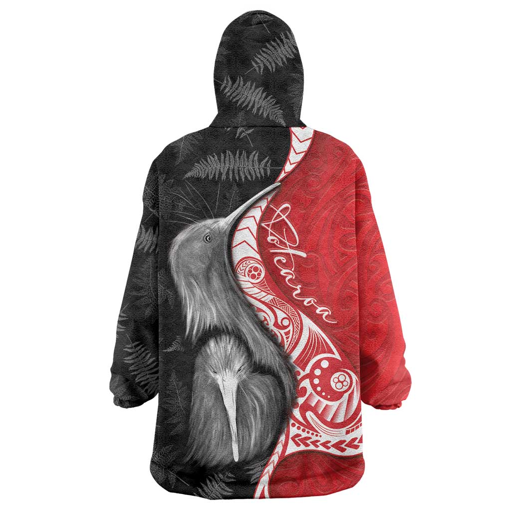 New Zealand Aotearoa Wearable Blanket Hoodie Kiwi Fern Maori Pattern Red Version LT05 - Polynesian Pride