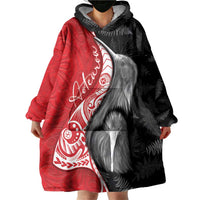 New Zealand Aotearoa Wearable Blanket Hoodie Kiwi Fern Maori Pattern Red Version LT05 - Polynesian Pride