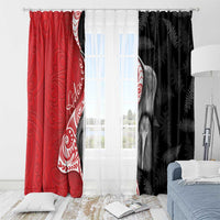 New Zealand Aotearoa Window Curtain Kiwi Fern Maori Pattern Red Version