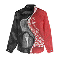 New Zealand Aotearoa Women Casual Shirt Kiwi Fern Maori Pattern Red Version