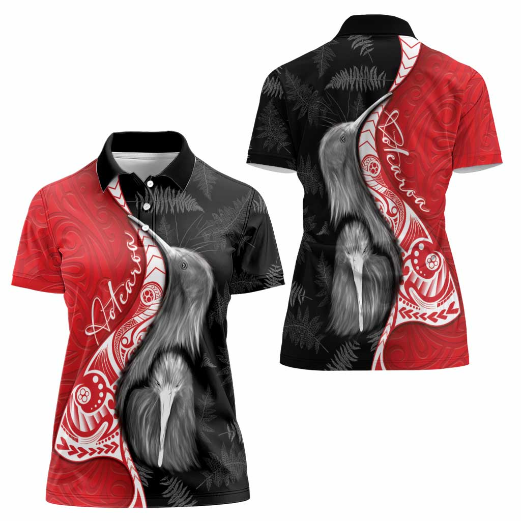 New Zealand Aotearoa Women Polo Shirt Kiwi Fern Maori Pattern Red Version LT05 - Polynesian Pride
