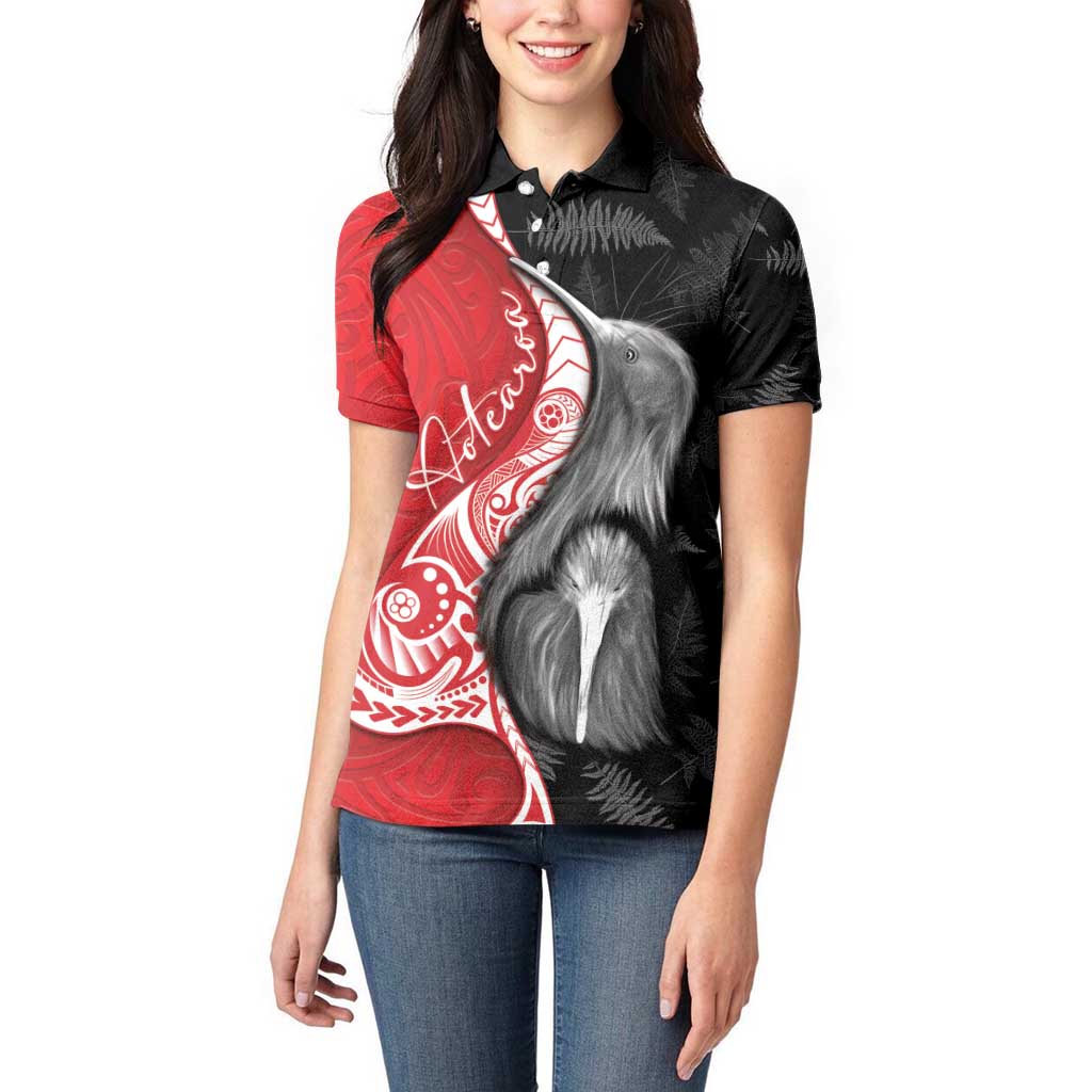 New Zealand Aotearoa Women Polo Shirt Kiwi Fern Maori Pattern Red Version LT05 - Polynesian Pride