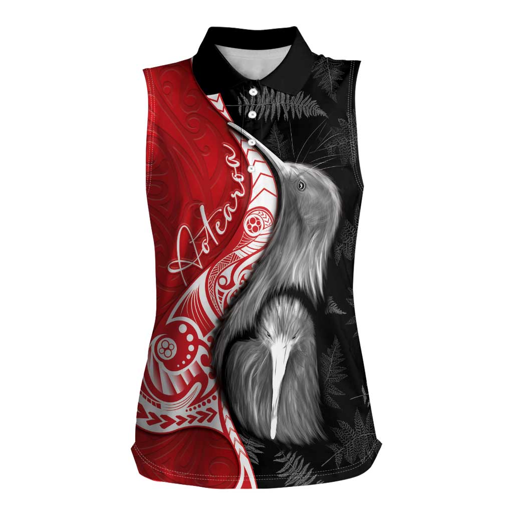 New Zealand Aotearoa Women Sleeveless Polo Shirt Kiwi Fern Maori Pattern Red Version LT05 Female Red - Polynesian Pride