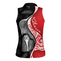 New Zealand Aotearoa Women Sleeveless Polo Shirt Kiwi Fern Maori Pattern Red Version LT05 - Polynesian Pride