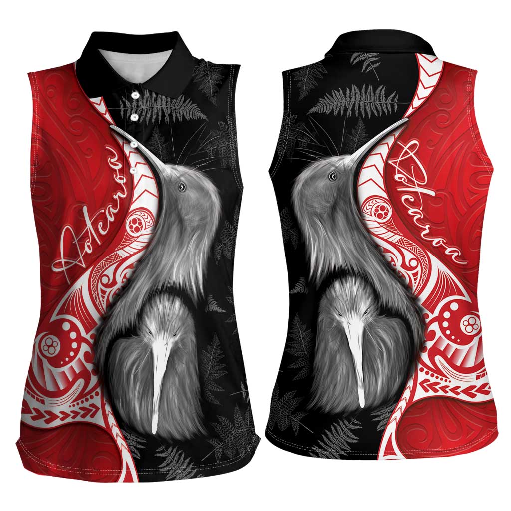 New Zealand Aotearoa Women Sleeveless Polo Shirt Kiwi Fern Maori Pattern Red Version LT05 - Polynesian Pride