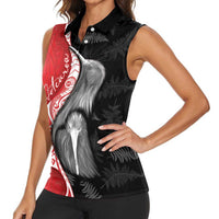 New Zealand Aotearoa Women Sleeveless Polo Shirt Kiwi Fern Maori Pattern Red Version LT05 - Polynesian Pride