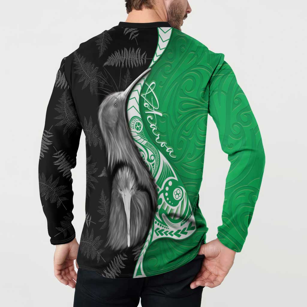 New Zealand Aotearoa Button Sweatshirt Kiwi Fern Maori Pattern Green Version