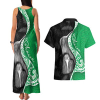 New Zealand Aotearoa Couples Matching Tank Maxi Dress and Hawaiian Shirt Kiwi Fern Maori Pattern Green Version LT05 - Polynesian Pride