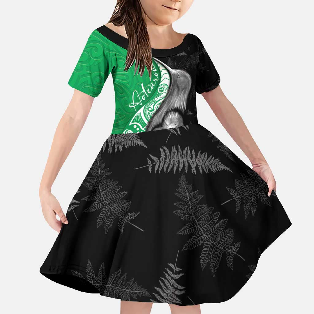 New Zealand Aotearoa Family Matching Mermaid Dress and Hawaiian Shirt Kiwi Fern Maori Pattern Green Version LT05 Daughter's Dress Green - Polynesian Pride