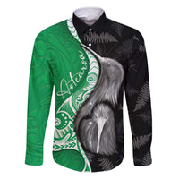 New Zealand Aotearoa Family Matching Off The Shoulder Long Sleeve Dress and Hawaiian Shirt Kiwi Fern Maori Pattern Green Version LT05 Dad's Shirt - Long Sleeve Green - Polynesian Pride
