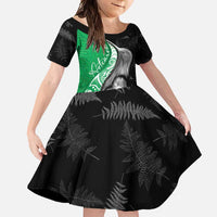 New Zealand Aotearoa Family Matching Off Shoulder Maxi Dress and Hawaiian Shirt Kiwi Fern Maori Pattern Green Version LT05 Daughter's Dress Green - Polynesian Pride