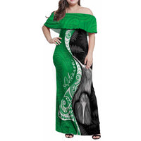 New Zealand Aotearoa Family Matching Off Shoulder Maxi Dress and Hawaiian Shirt Kiwi Fern Maori Pattern Green Version LT05 Mom's Dress Green - Polynesian Pride