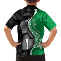 New Zealand Aotearoa Family Matching Off Shoulder Short Dress and Hawaiian Shirt Kiwi Fern Maori Pattern Green Version LT05 - Polynesian Pride