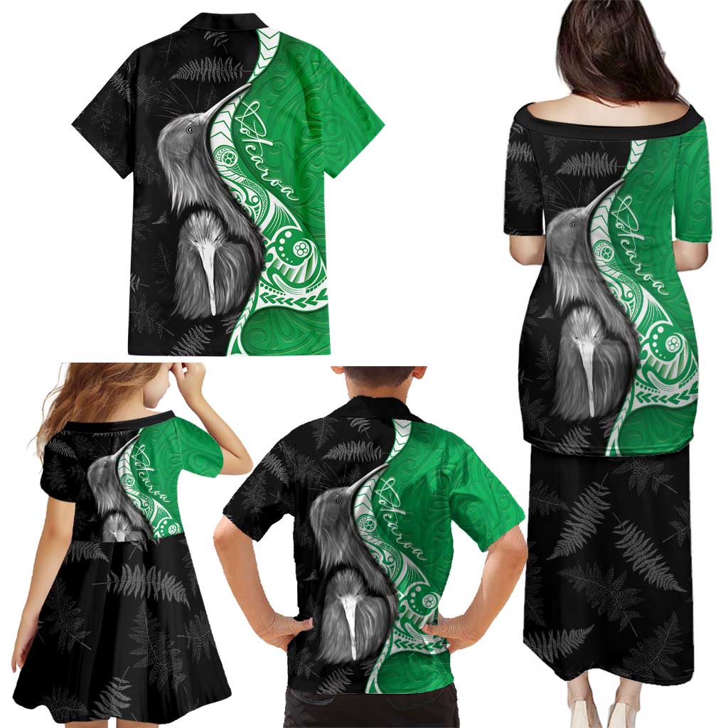 New Zealand Aotearoa Family Matching Puletasi and Hawaiian Shirt Kiwi Fern Maori Pattern Green Version LT05 - Polynesian Pride