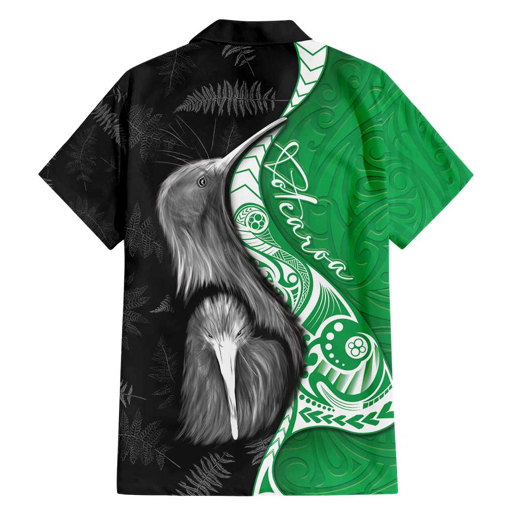 New Zealand Aotearoa Family Matching Short Sleeve Bodycon Dress and Hawaiian Shirt Kiwi Fern Maori Pattern Green Version LT05 - Polynesian Pride