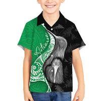 New Zealand Aotearoa Family Matching Tank Maxi Dress and Hawaiian Shirt Kiwi Fern Maori Pattern Green Version LT05 Son's Shirt Green - Polynesian Pride