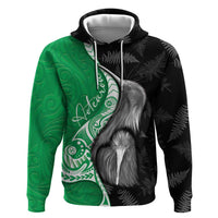 New Zealand Aotearoa Hoodie Kiwi Fern Maori Pattern Green Version