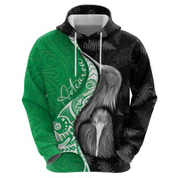New Zealand Aotearoa Hoodie Kiwi Fern Maori Pattern Green Version