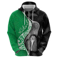 New Zealand Aotearoa Hoodie Kiwi Fern Maori Pattern Green Version