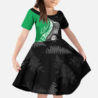 New Zealand Aotearoa Kid Short Sleeve Dress Kiwi Fern Maori Pattern Green Version LT05 KID Green - Polynesian Pride