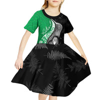 New Zealand Aotearoa Kid Short Sleeve Dress Kiwi Fern Maori Pattern Green Version LT05 - Polynesian Pride