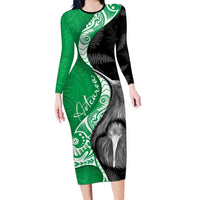New Zealand Aotearoa Long Sleeve Bodycon Dress Kiwi Fern Maori Pattern Green Version LT05 Long Dress Green - Polynesian Pride